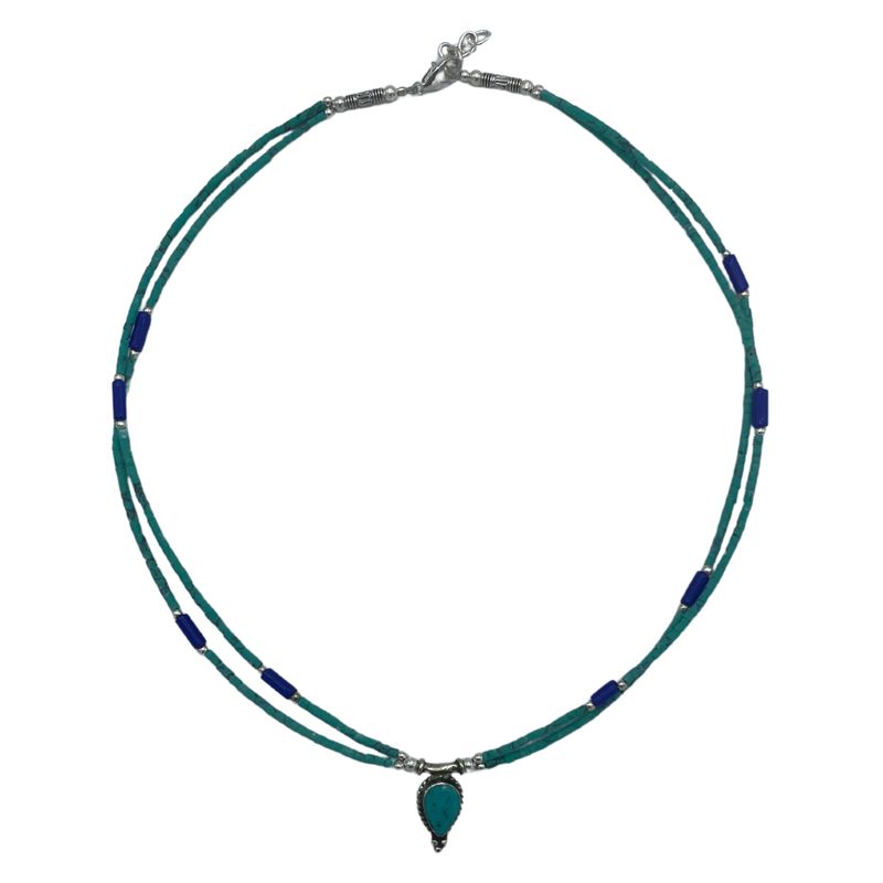 Collar nepalí extrafino de dos líneas - Colgante de lapislázuli y malaquita