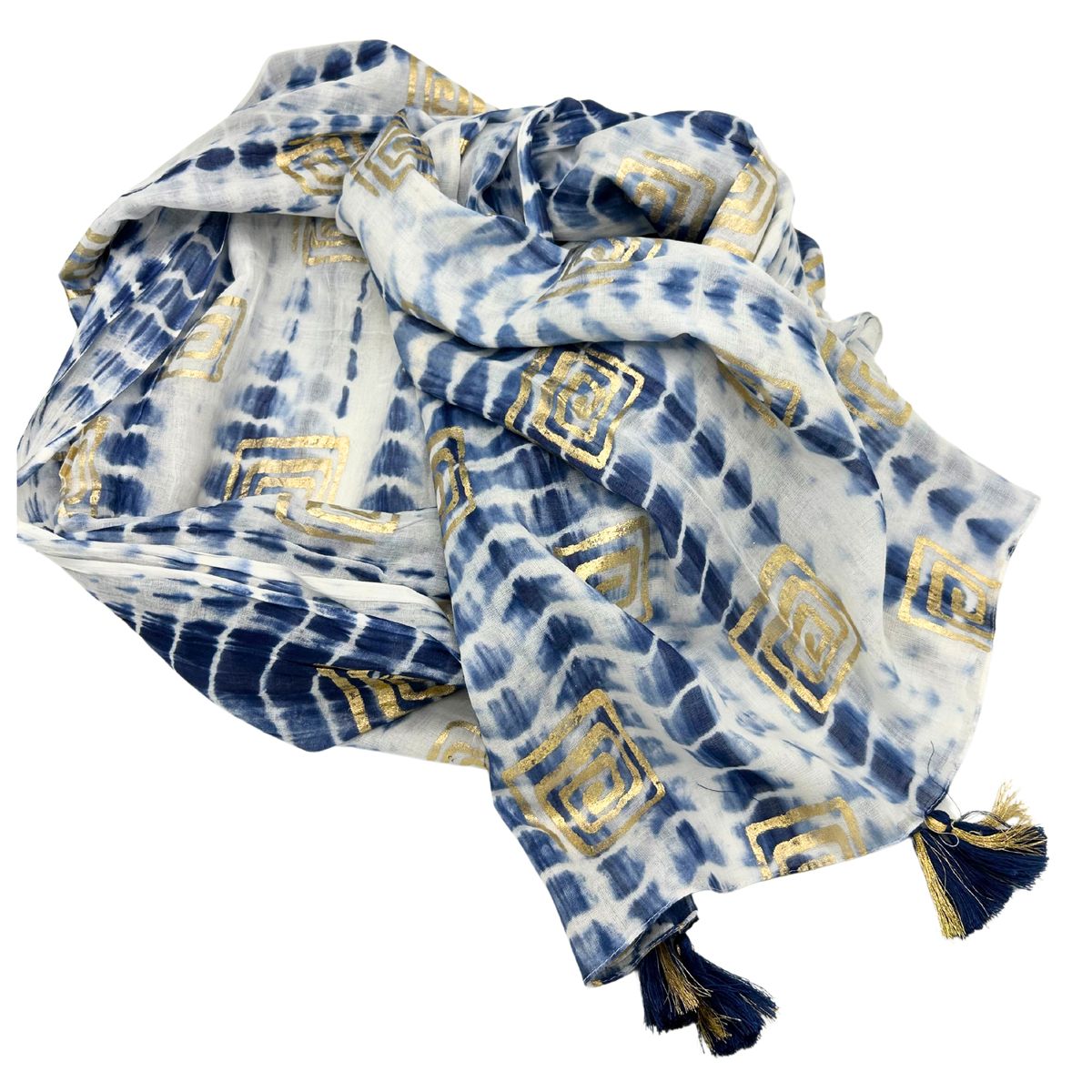 Coleção Nómada Sari Mediterrâneo - Pareo - Azul Tingido com Nós e Estampado