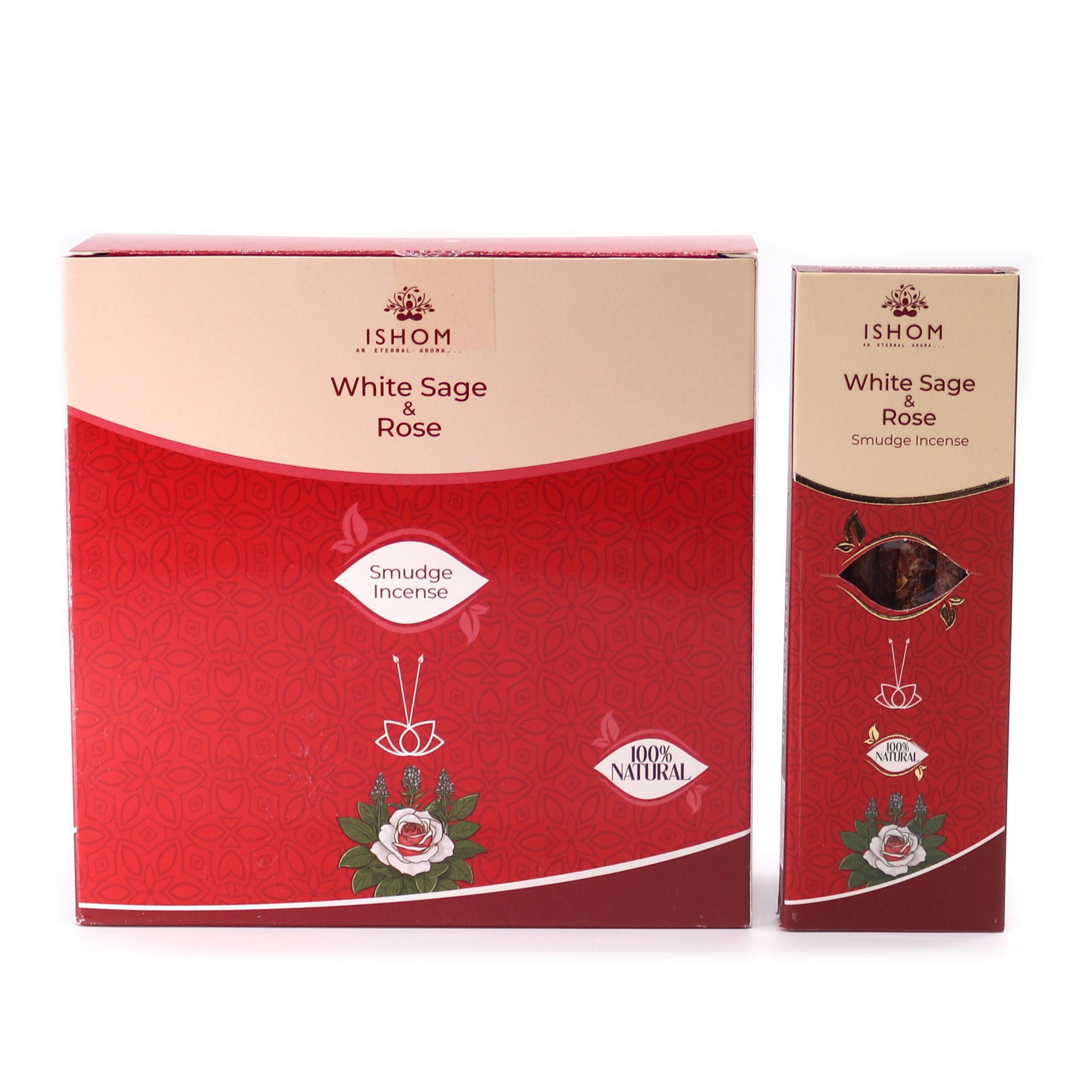 White Sage & Rose Smudge Incense - Ishom - Purifying & Calming Aromatherapy
