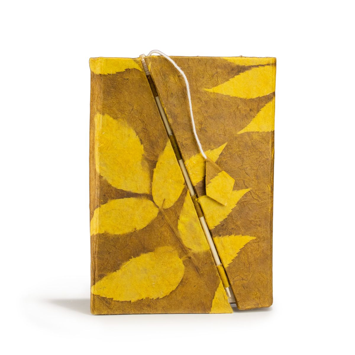 Caderno Lokta Bold Floral com fecho de bambu – Médio (15x12 cm) – 45 folhas – Castanho mostarda