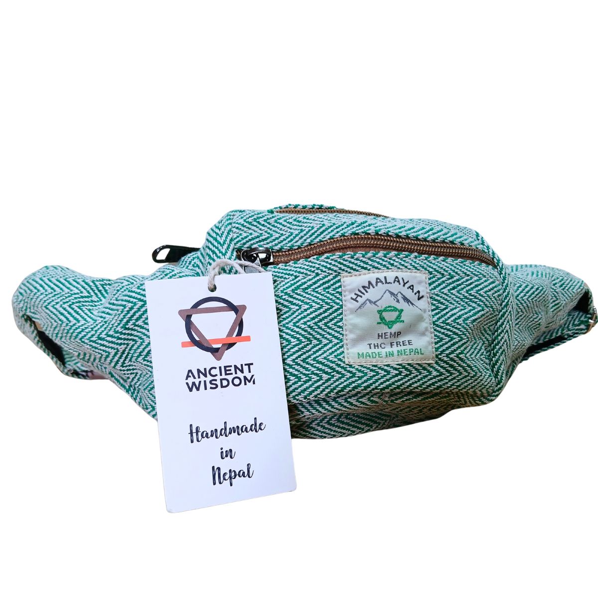 Mala tipo cinto em estilo cânhamo e algodão (ou bolsa de cintura) - Sálvia
