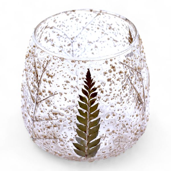 Portavelas recto de Vidrio floral natural - Pino (10x9cm)