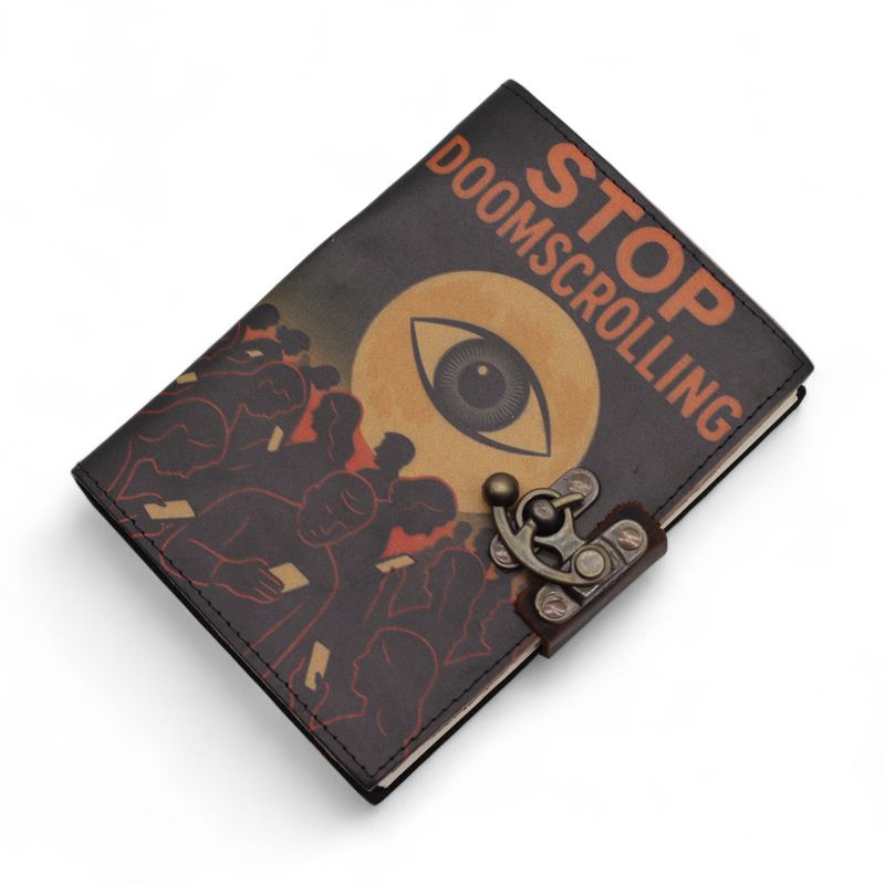 Шкіряний Блокнот із Принтом "Stop Doom Scrolling" - 200 сторінок  17,5х13 см