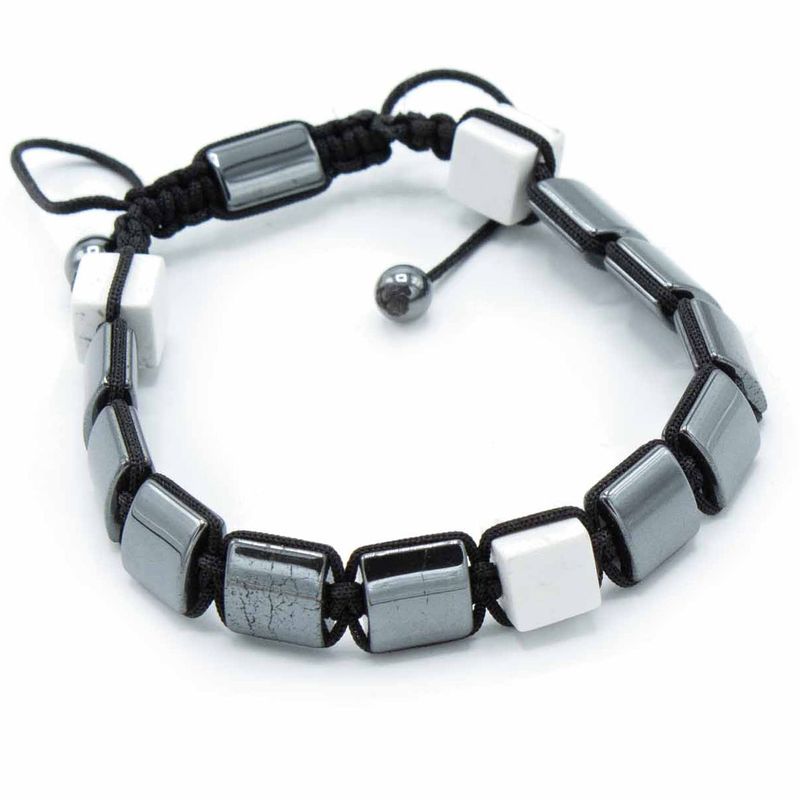 Bracelets Shamballa Hématite Magnétique - Cuboïdes Jaspe Blanc