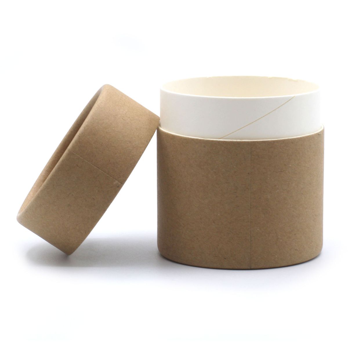 Tubo de cartão kraft castanho Altura: 8,5 cm x Profundidade: 7,5 cm