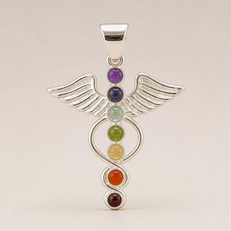 Indian Devotional Pendant - Silver Plated (45cm Cord)- Angel Chakra