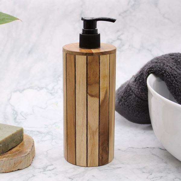Distributeur de Savon en Teck Naturel - Rond