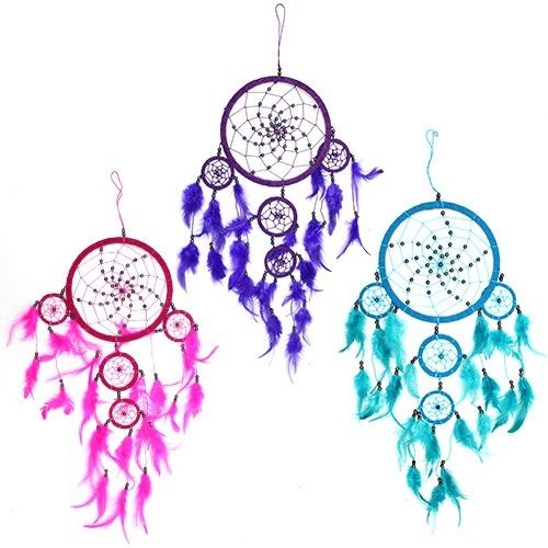 Apanha-sonhos Bali aro grande - Turquesa/Rosa/Roxo