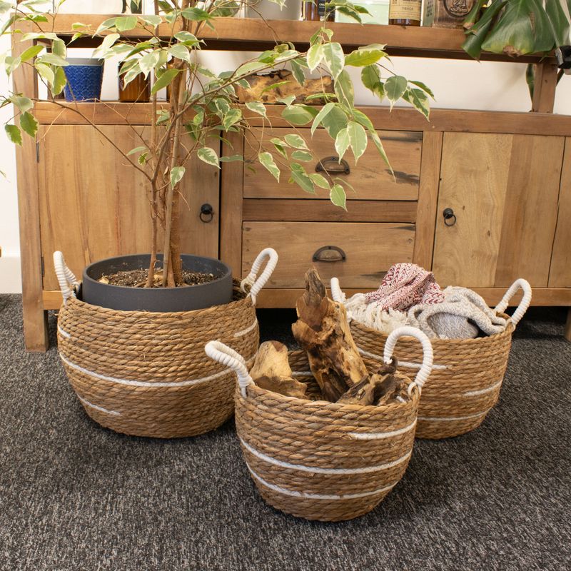 Cotton & Seagrass Large Baskets - Natural Stripes- Set of 3 (32.5cm 29.5cm 24cm)