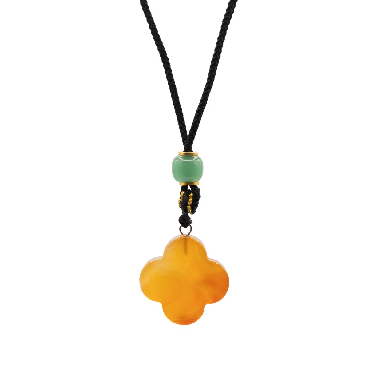 Colar de cordão com pendente de pedra preciosa - Jade vermelho em forma de trevo