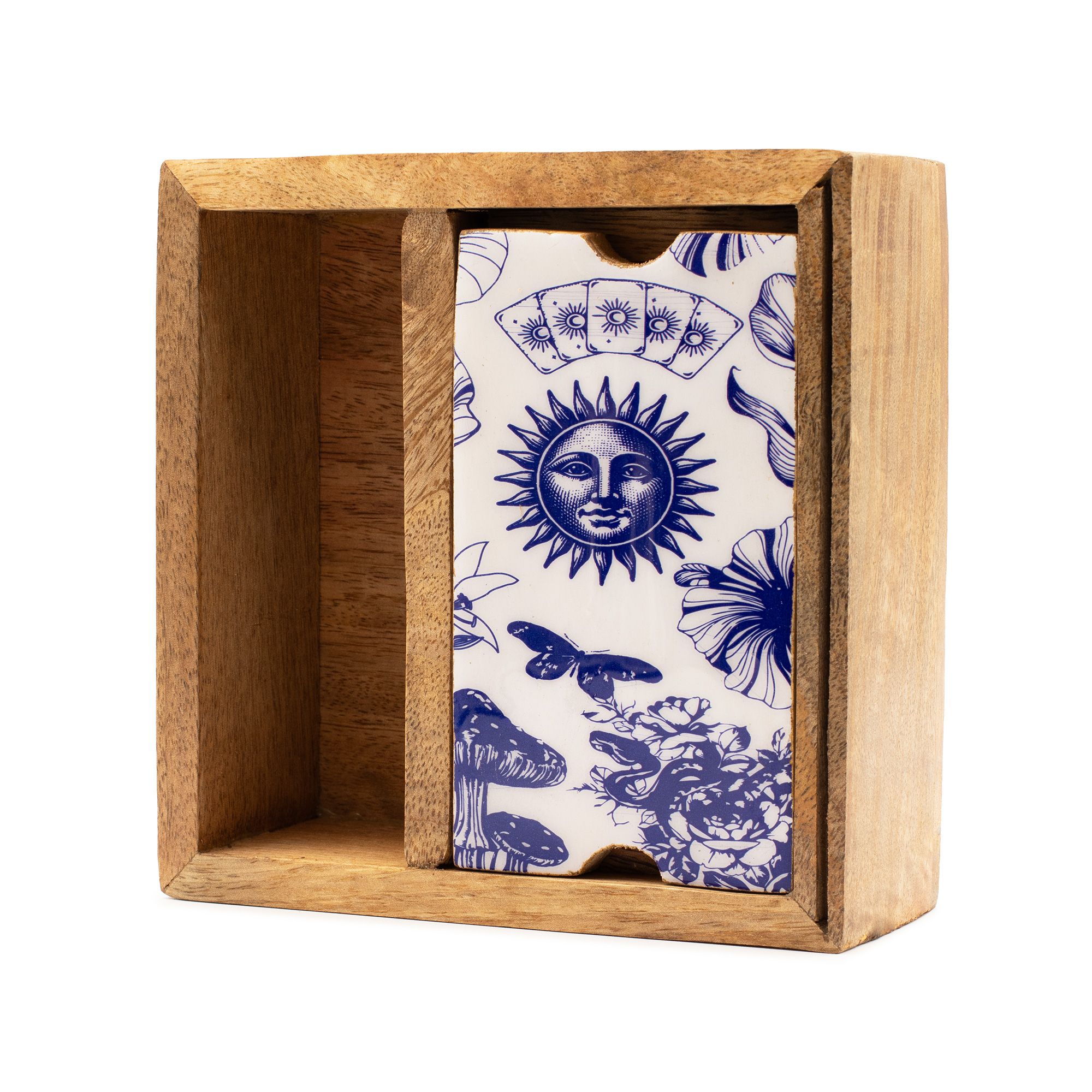 Ceramic Triple Moon Tarot Box with Dual Compartment Storage & Card Display