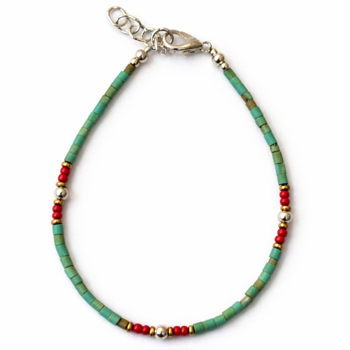 Pulseira nepalesa de pedras preciosas extrafinas - Turquesa e pedra