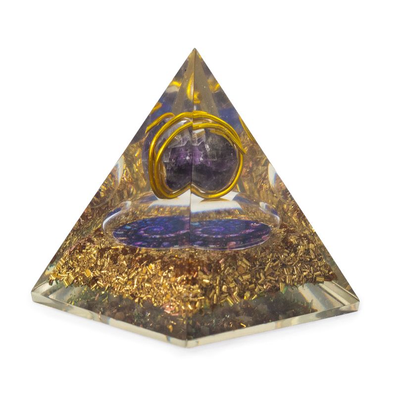 Med Orgonite Pyramid 7x6cm - Wrapped Amethyst - Copper Chips