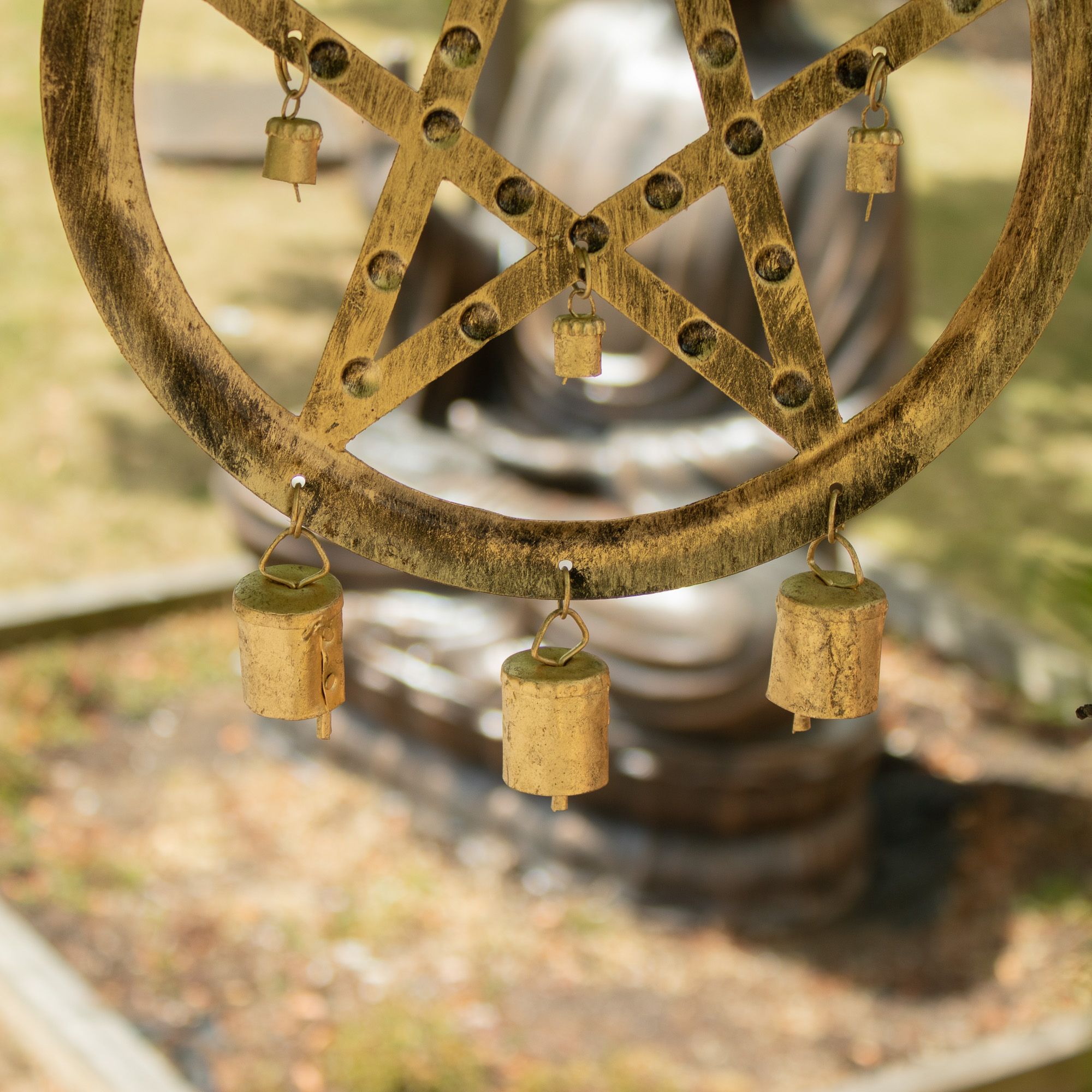 Indian Chimes - Iron Pentagram with Cow Bells - 25x49cm