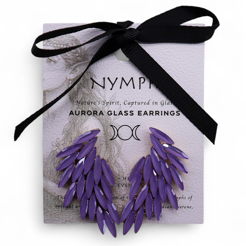Nymph Aurora Сережки Скляні Довгі - Крила Ангела - Лавандові