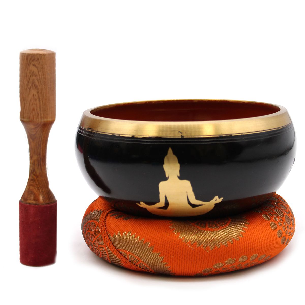 Conjunto de Taças Tibetanas Grandes - Buda - Preto/Laranja 14 cm