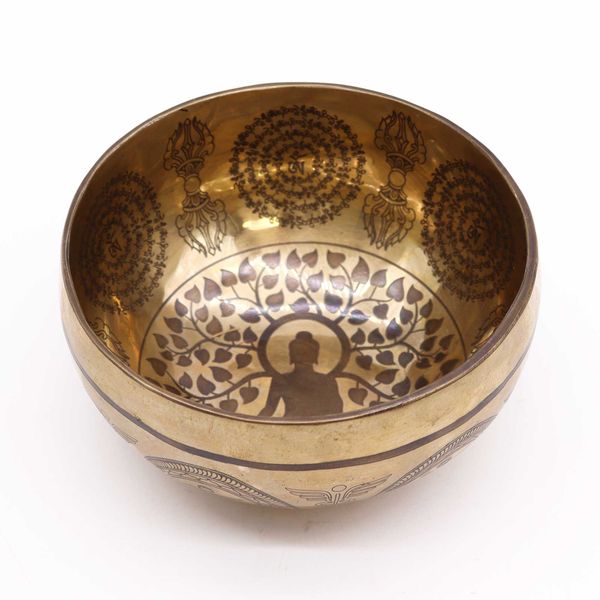 Bol Gravé de Guérison Tibétain - 16 cm - Bouddha Arbre Bodhi