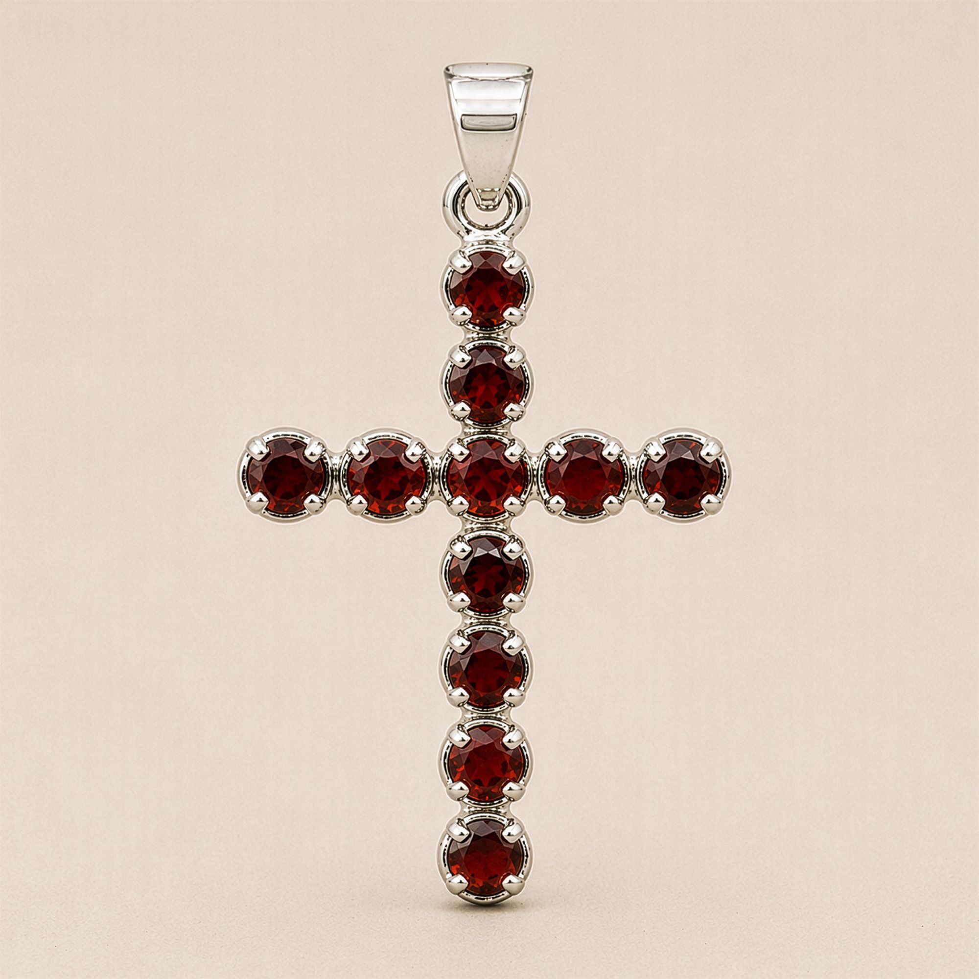 Colgante devocional de la India - bañado en plata (cadena de 45 cm) - crucifijo de granate