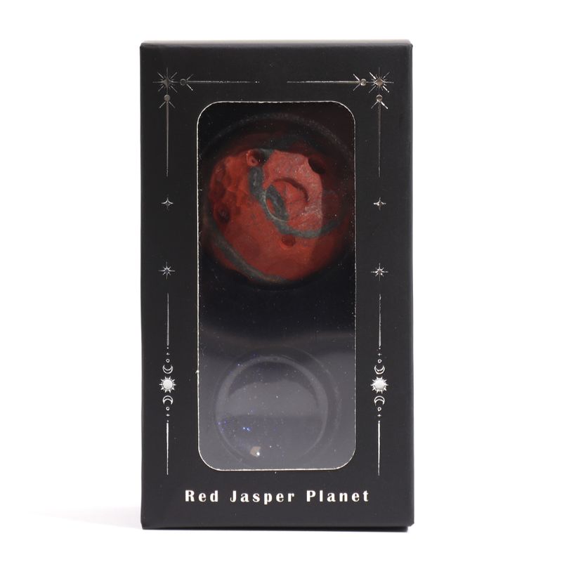 Planète Jaspe Rouge socle Goldstone Pierre de soleil