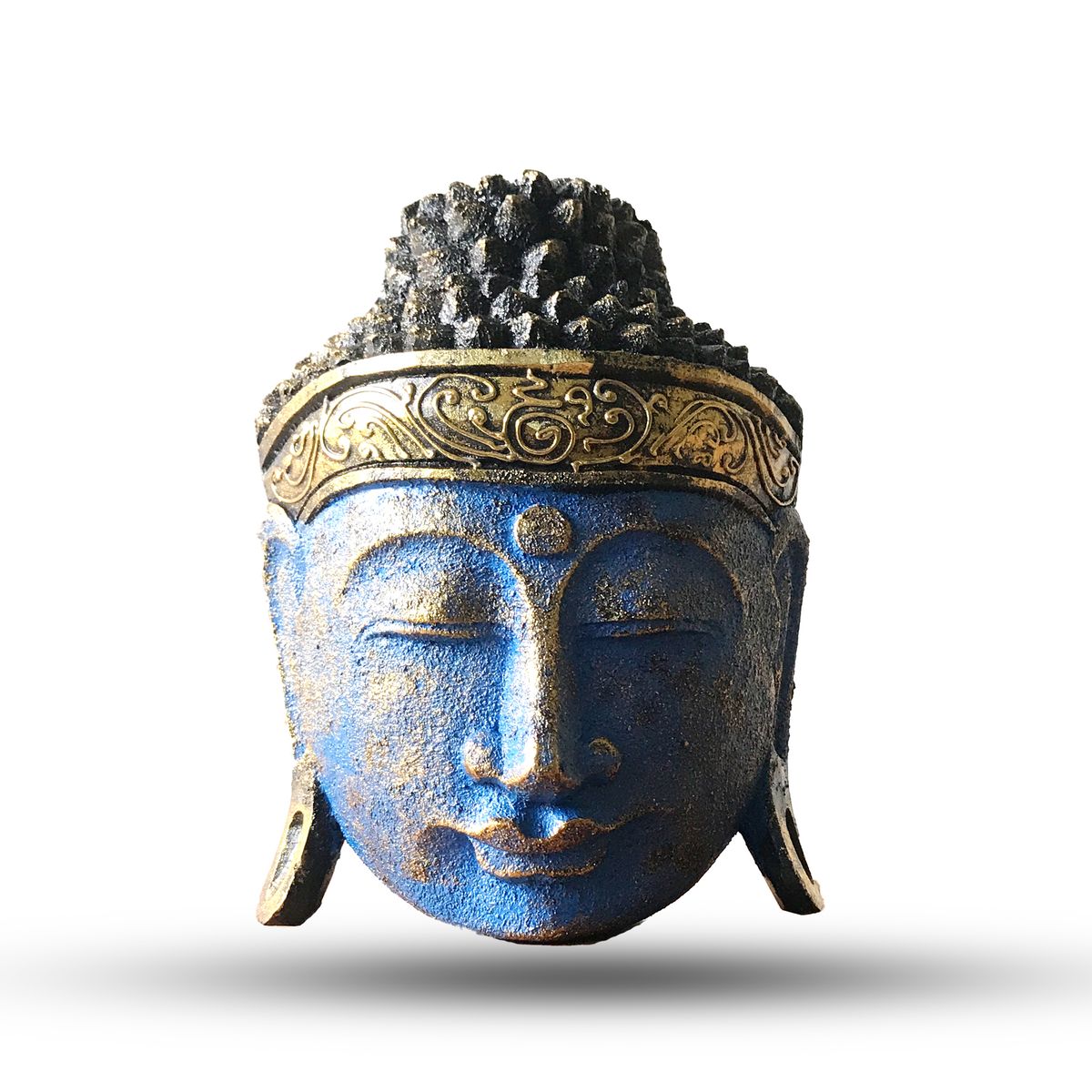 Decoração pra Casa Cabeça de Buda - 25 cm - Acabamento Azul Brilhante