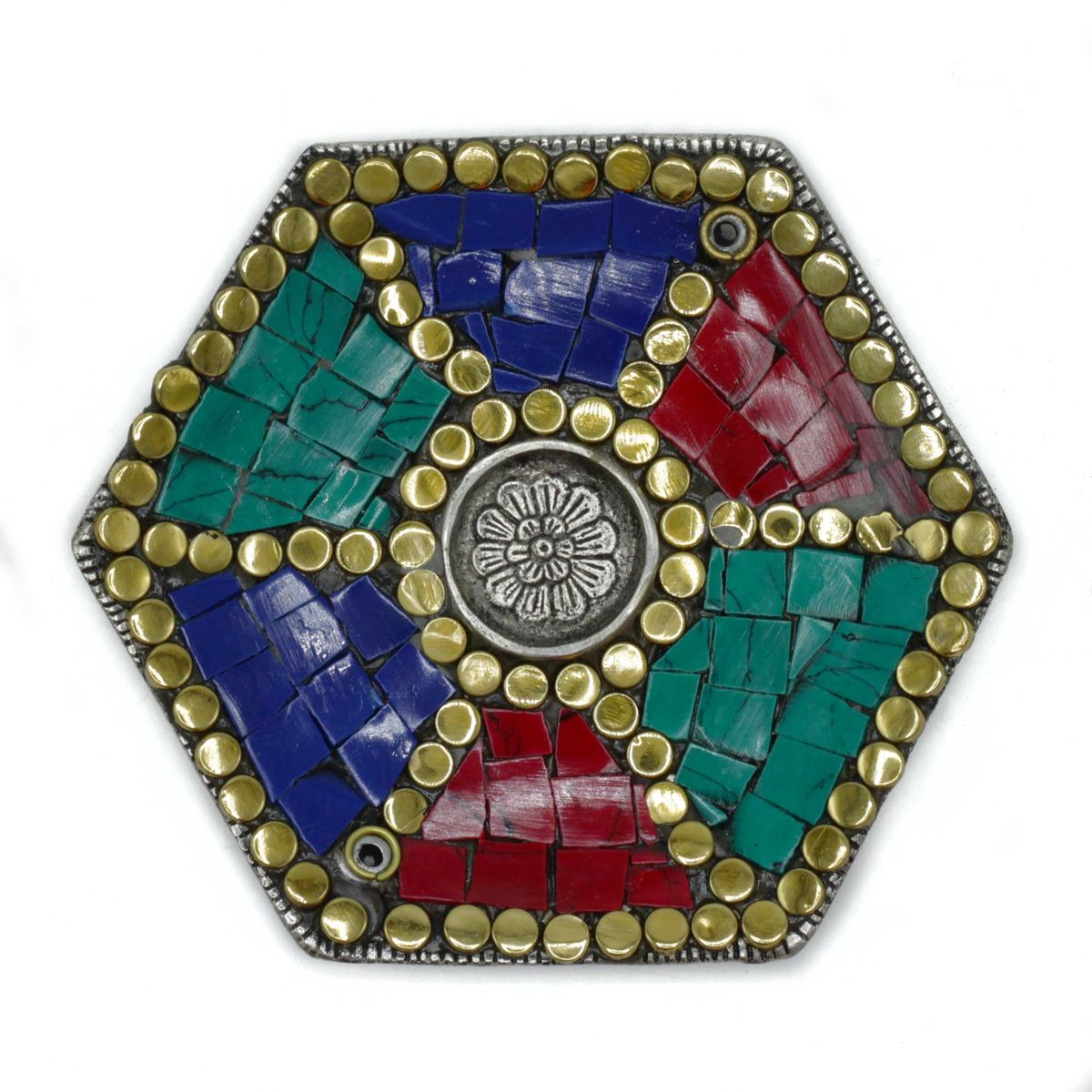 Prato Hexagonal Decoração Tibetana Porta-Incenso Cono e Vareta