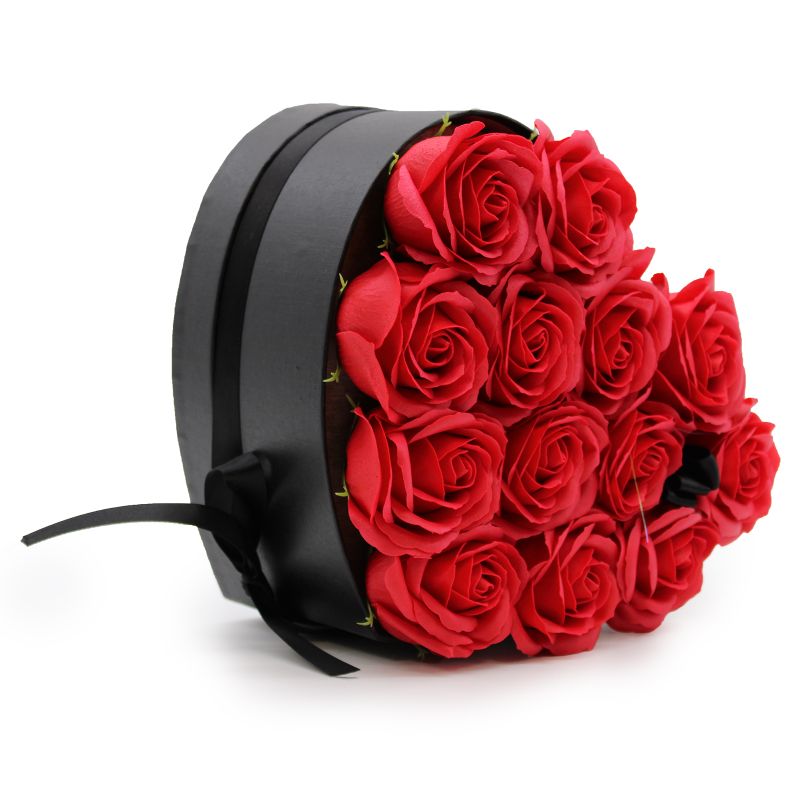 Coffret Cadeau de Fleurs de Savon - 13 Roses Rouges - Coeur