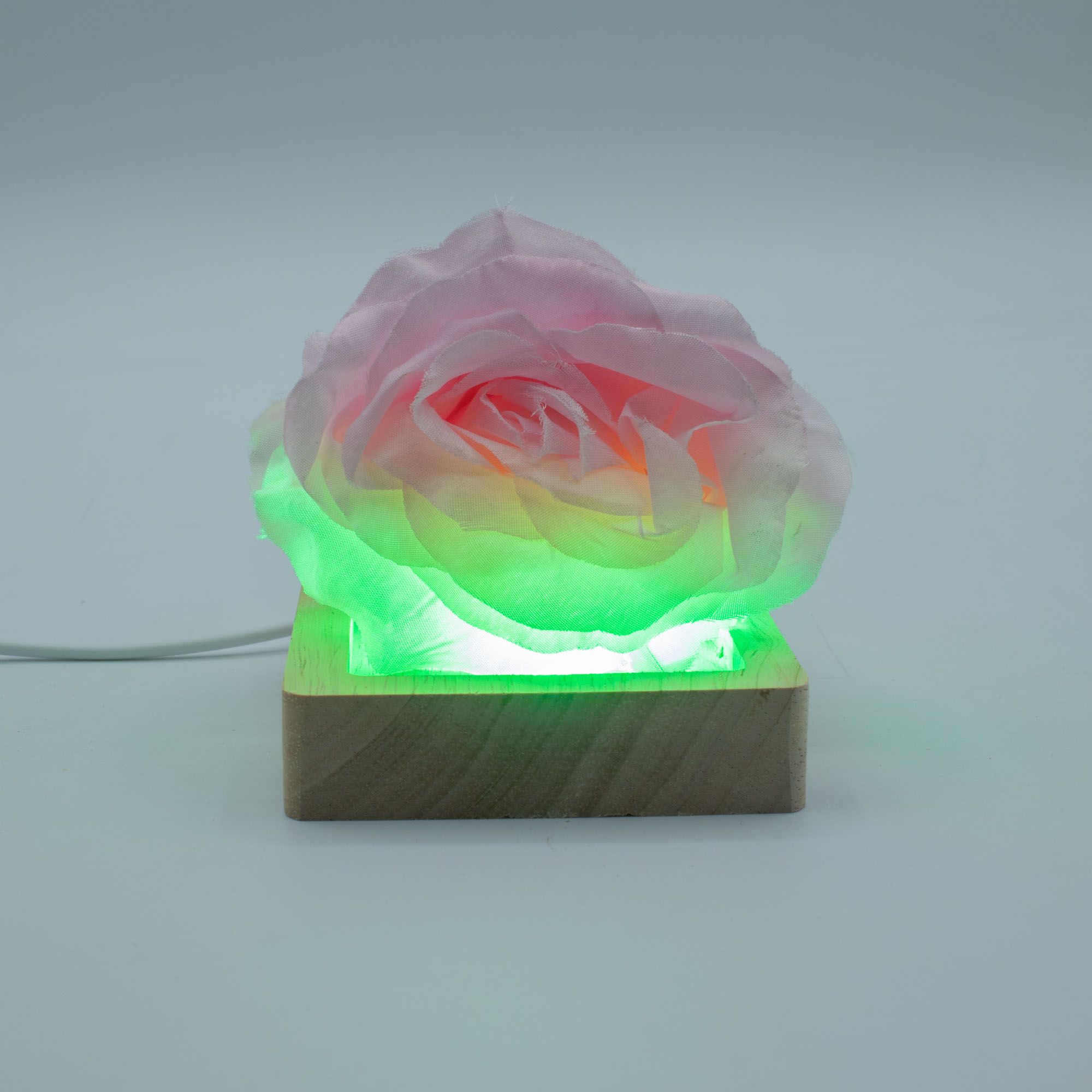 Base USB LED de Madeira Quadrada 8 cm - Multicolorido