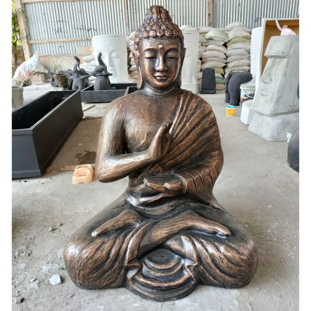 Grande Buda em Ouro Antigo Meditando na Estupa - 1,5 m
