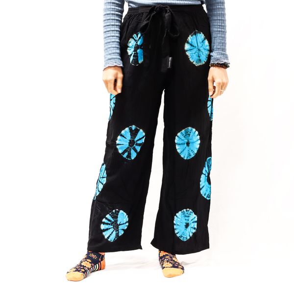 Pantalones de estilo japonés para estar en casa - negro y azul - M