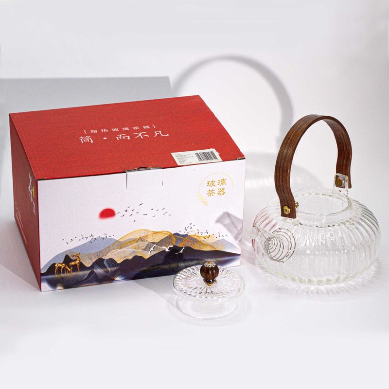 Théière en verre avec infuseur - Perle Rayée Transparente - 850 ml