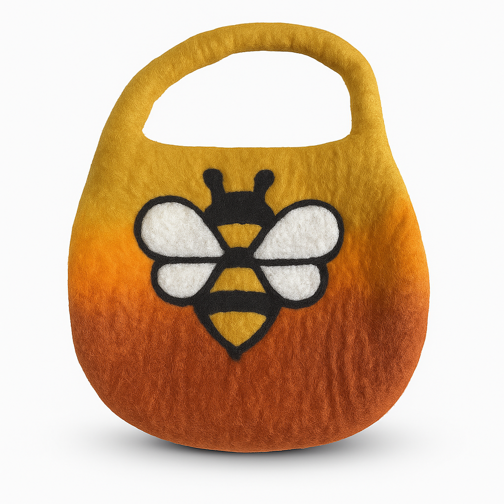 Mala de abelhas em feltro molhado - Uma alça com íman - Laranja amanhecer