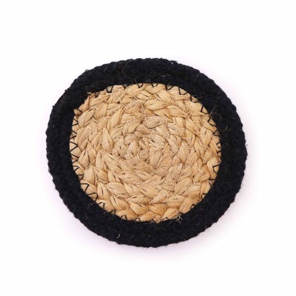 Base para copos natural - Juta e Algodão 10cm (conjunto de 4) - Preto