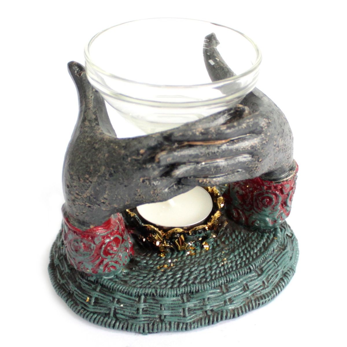 Buda antigo - Queimador de óleo com mãos em oferta