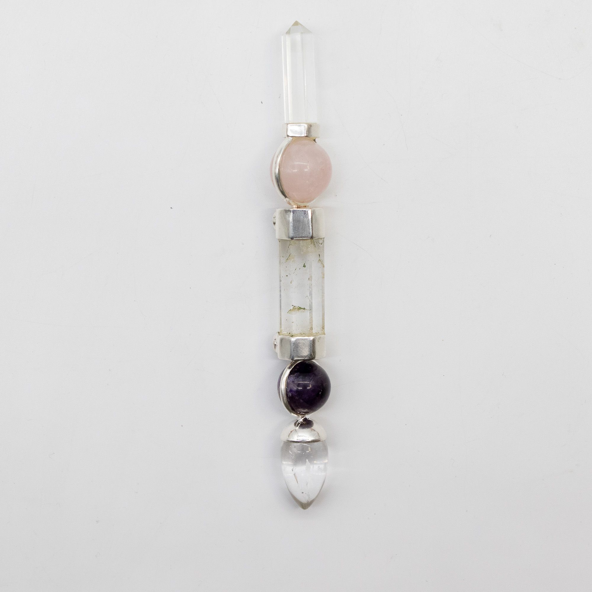 Varita de Prisma Celestial - Esfera de Cristal Móvil de Amatista - Tallo de Cuarzo - 12 cm