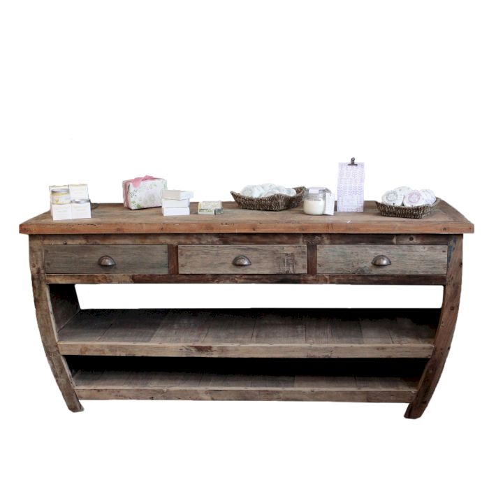 Mesa central de madeira reciclada - 180x60x80 cm