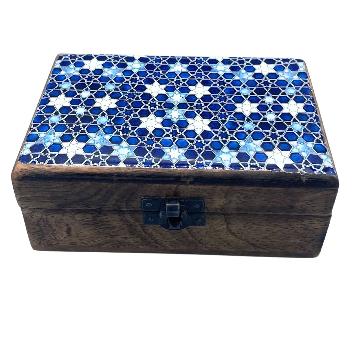 Caixa Média de Cerâmica Esmaltada - 15x10x6cm - Estrelas Azuis