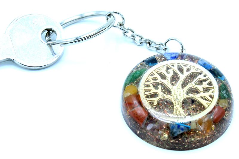 Porte-Clés Orgonite - Gemmes Chakra Arbre de la Vie