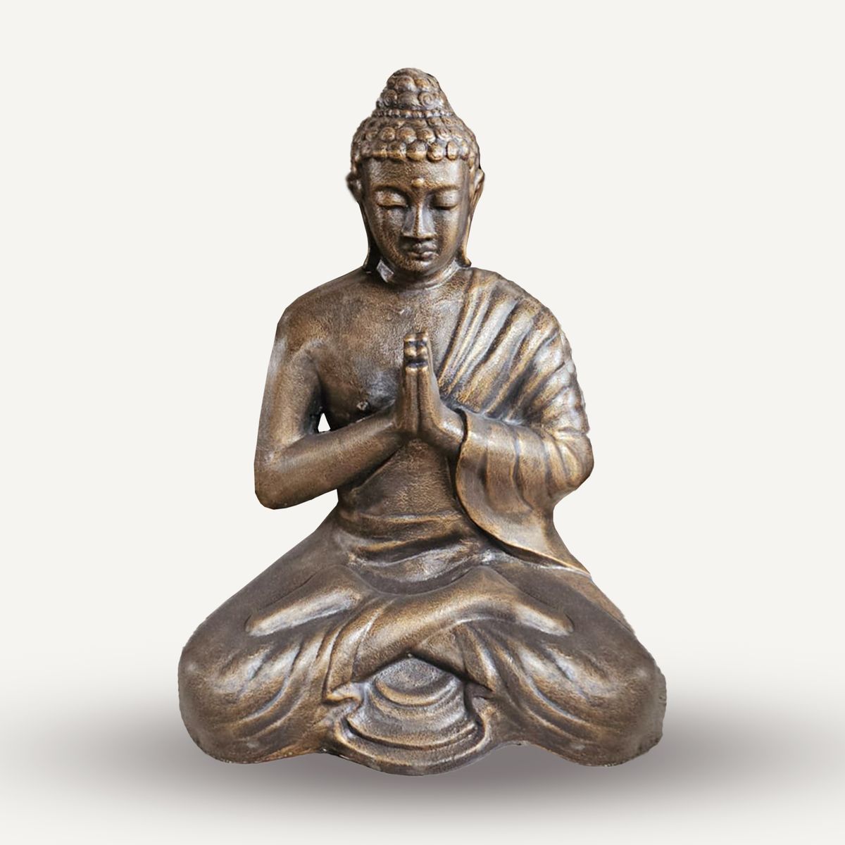 Estátua de Buda em oração, tamanho médio, em ouro antigo - 1,2 m de altura