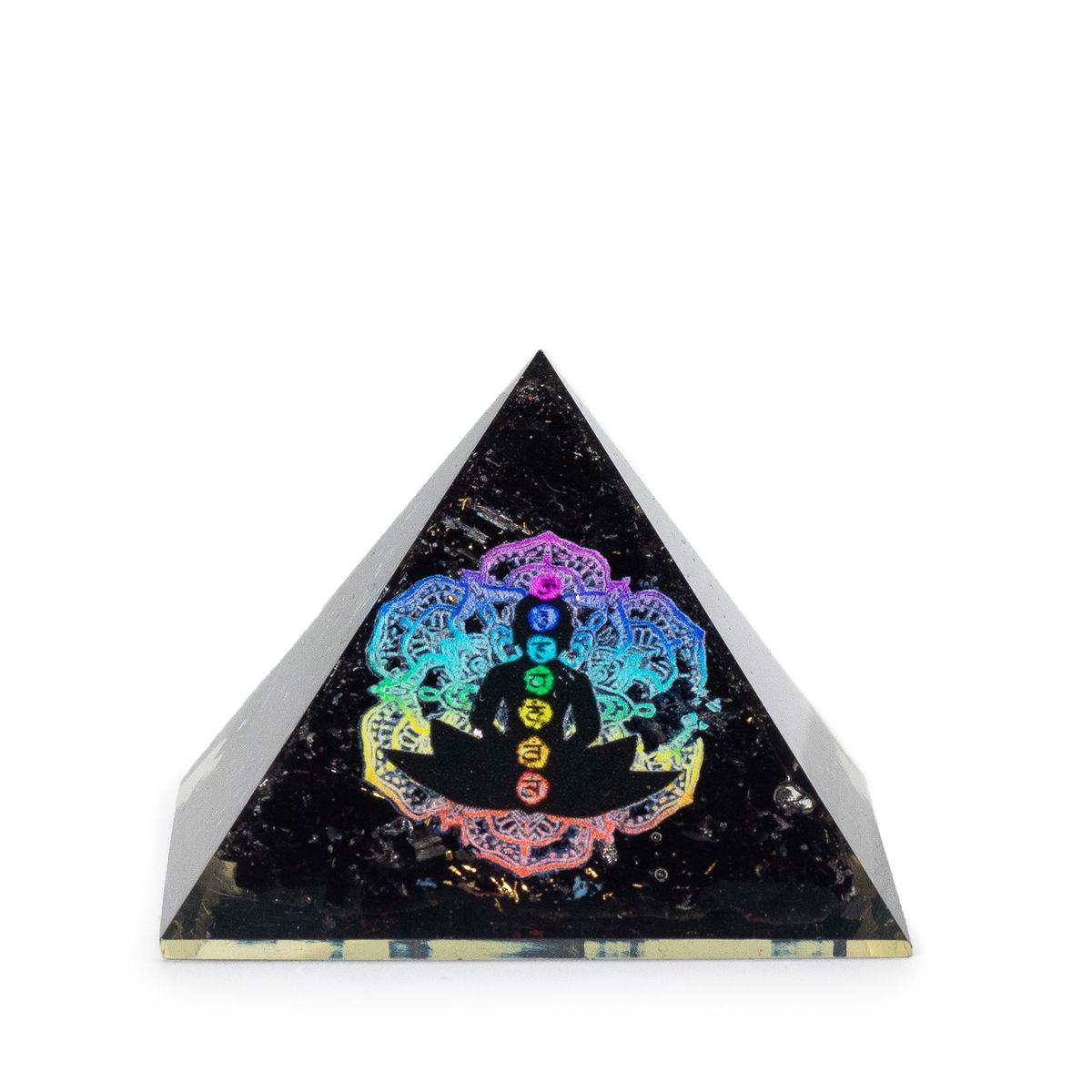 Pequenas pirâmides de orgonita 5,5x4,5 cm - Chakra de Buda - Lascas de turmalina preta