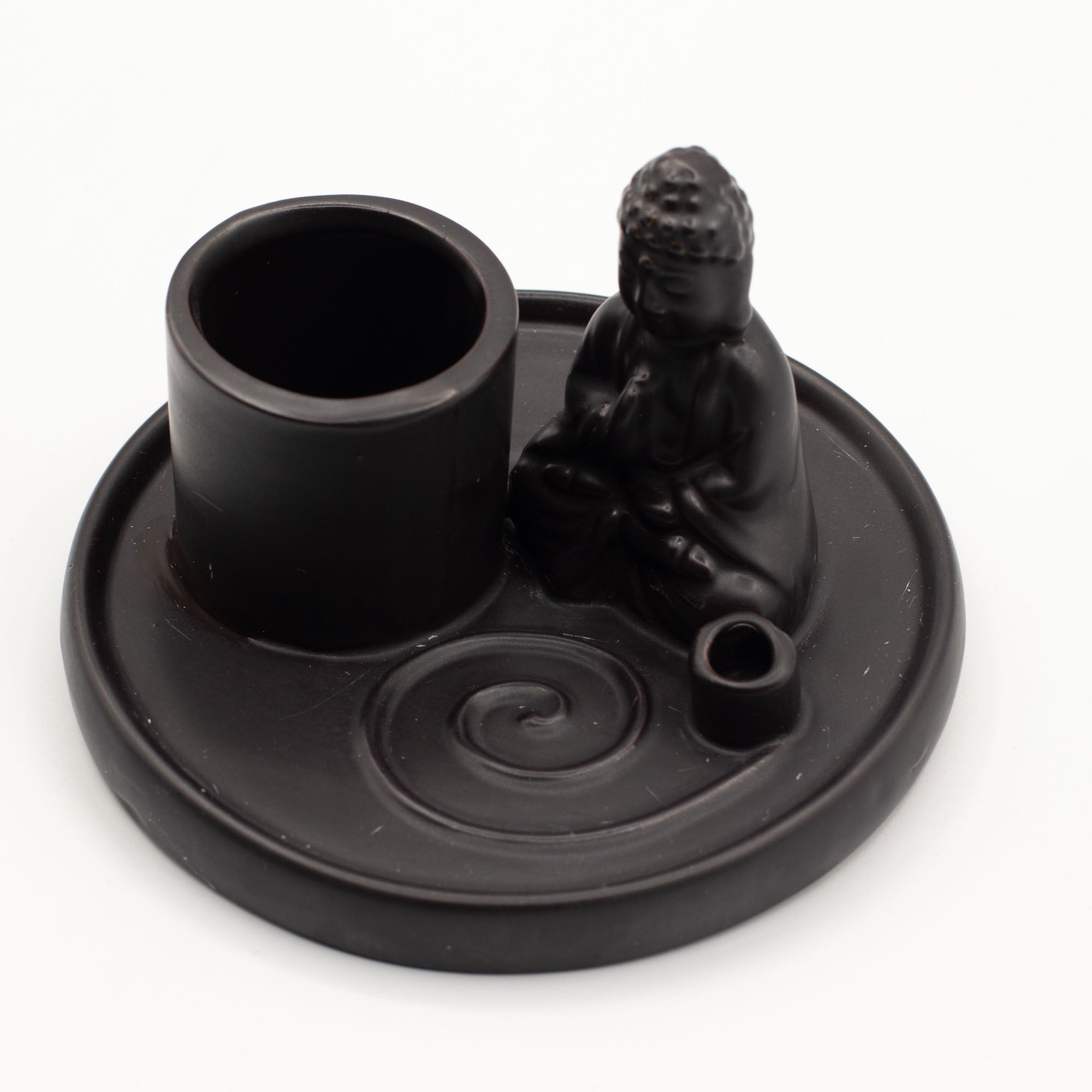 Multi Purpose Buddha Incense Plate - Ceramic Matt Black