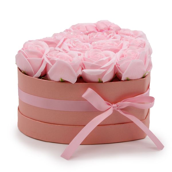 Coffret Cadeau de Fleurs de Savon - 13 Roses Roses - Coeur
