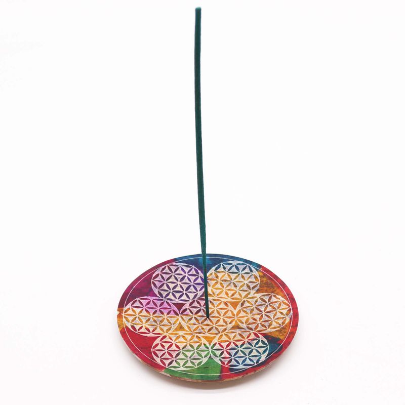 Porte-encens en pierre à savon Disque 12 cm - 7 Fleurs de Vie