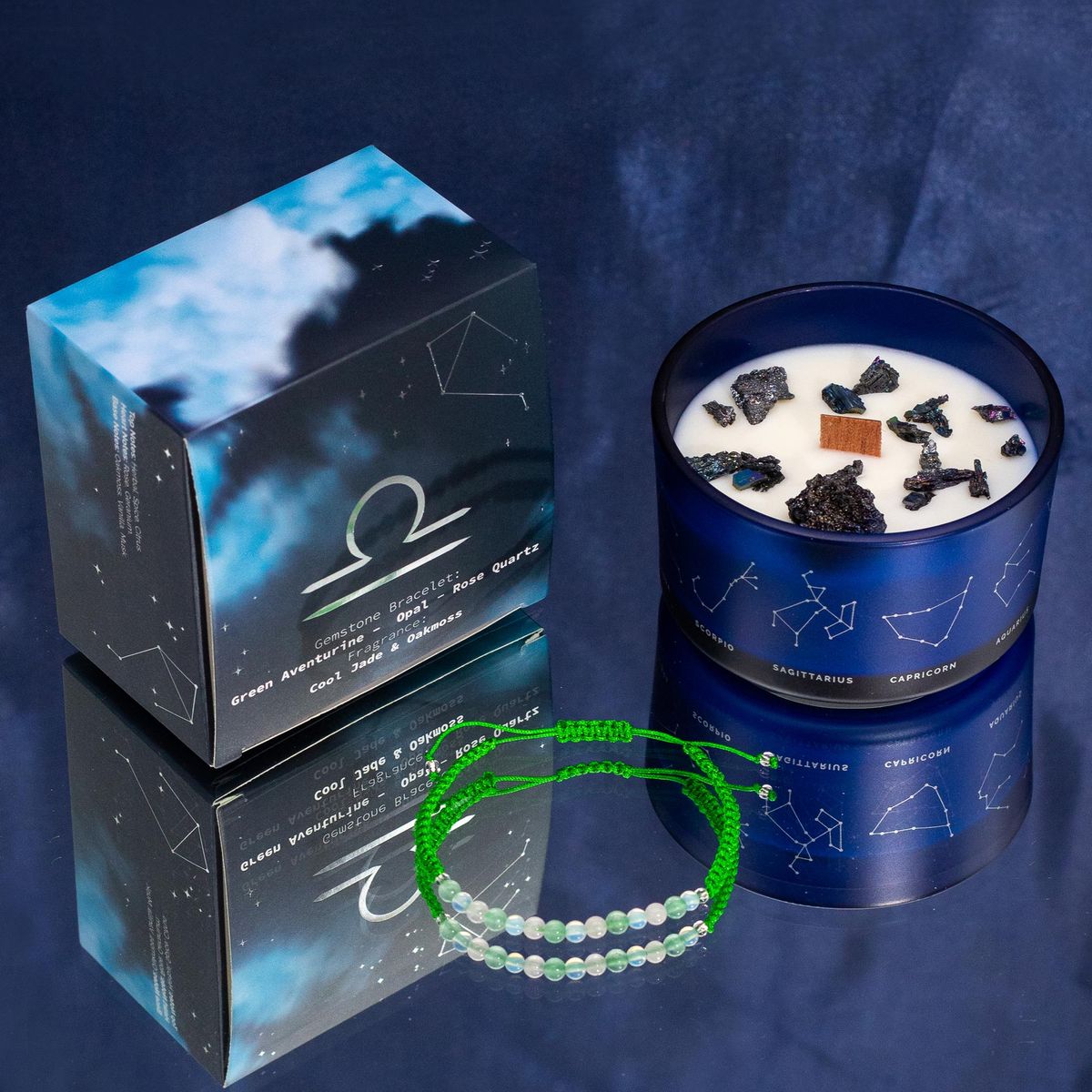 Vela de Cristal do Zodíaco com Pulseira de Pedras Preciosas - Balança