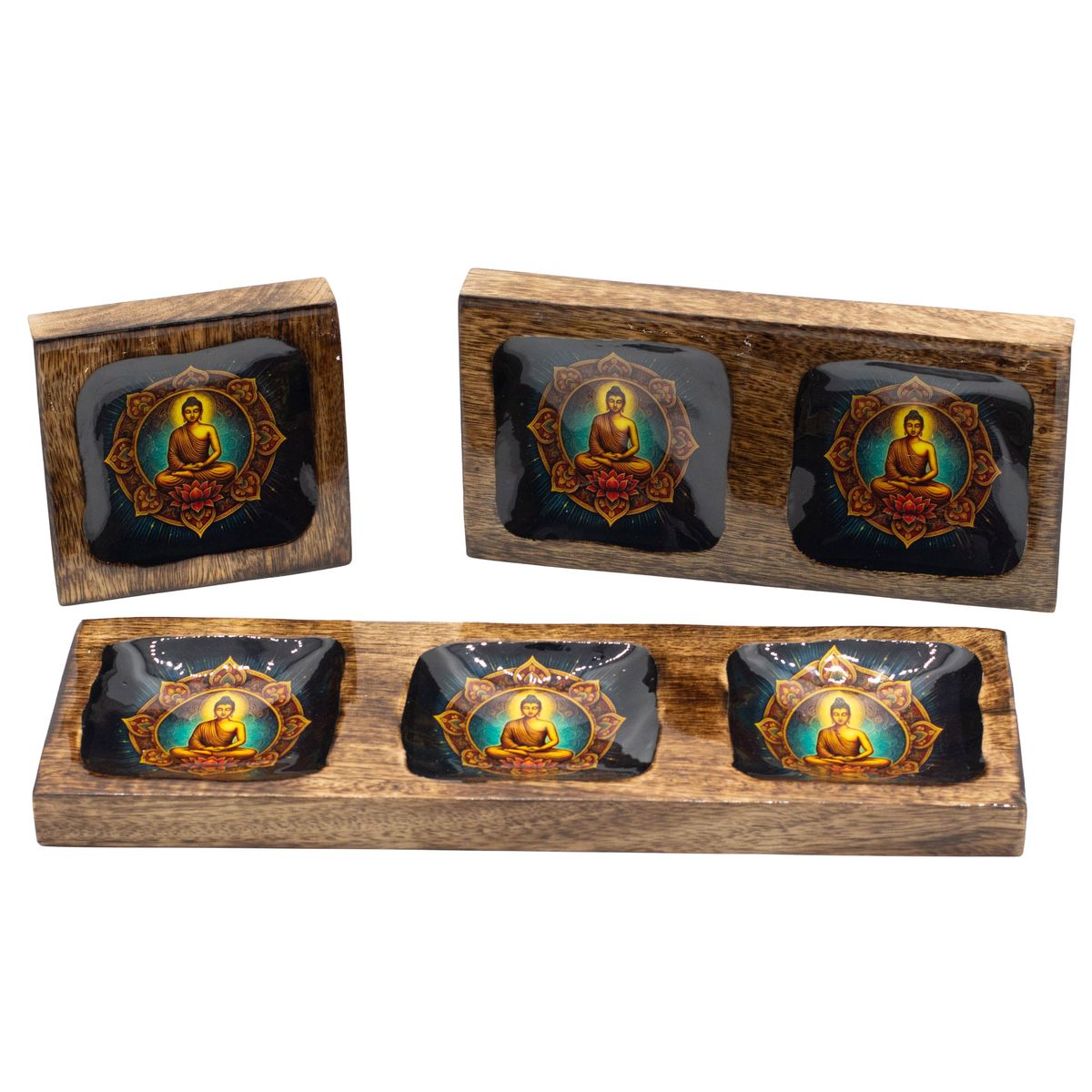 Conjunto grande de tabuleiros esmaltados de manga - Buda
