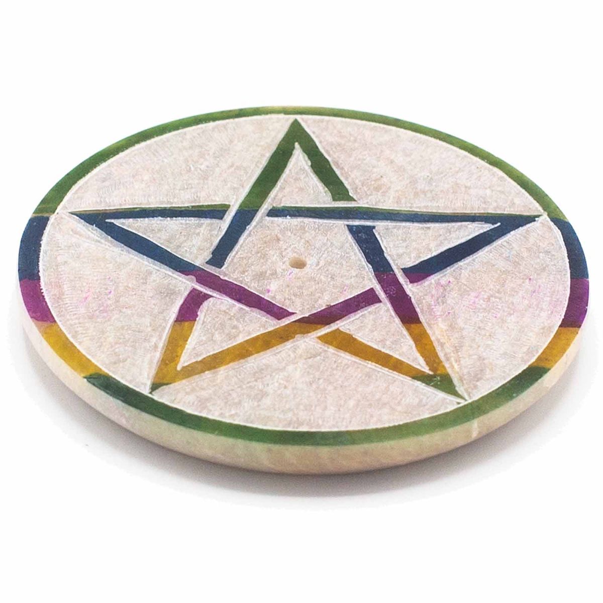 Porta-incenso em disco de esteatita 8 cm - Pentágono