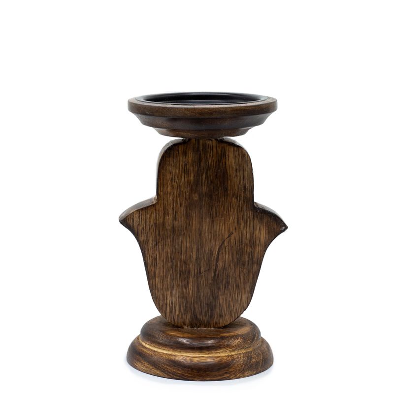 Support de bougie en bois de mangue - Hamsa - Petit 18x11cm