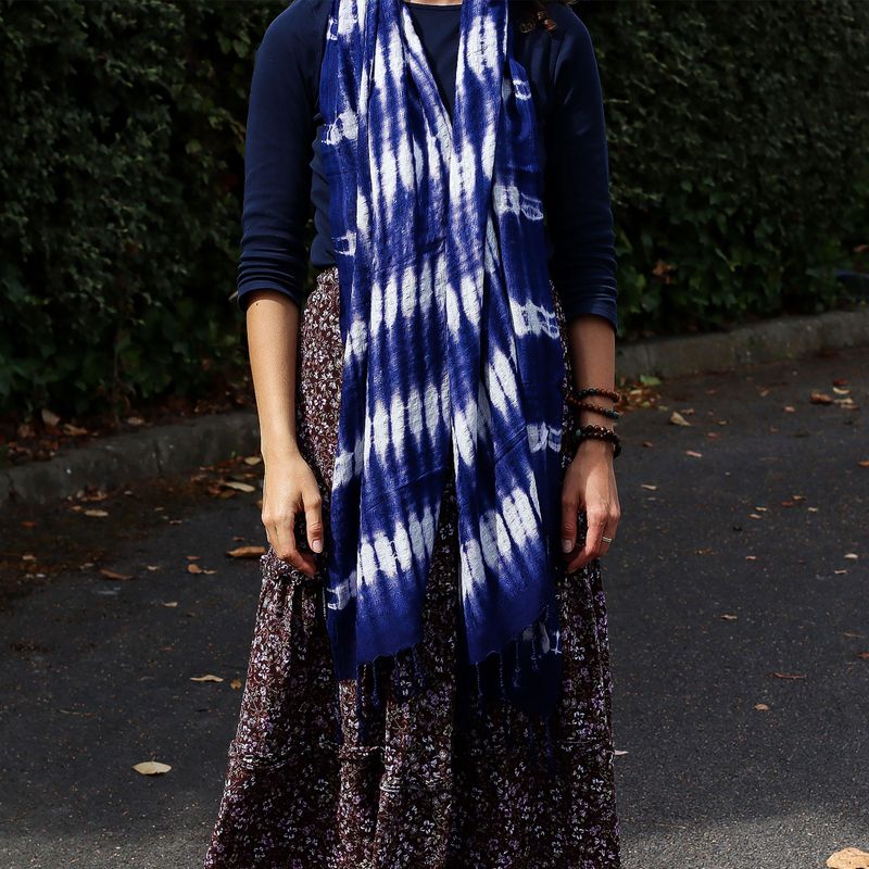 Foulard Bohème Java Art - Rayures Indigo - 62x200 cm