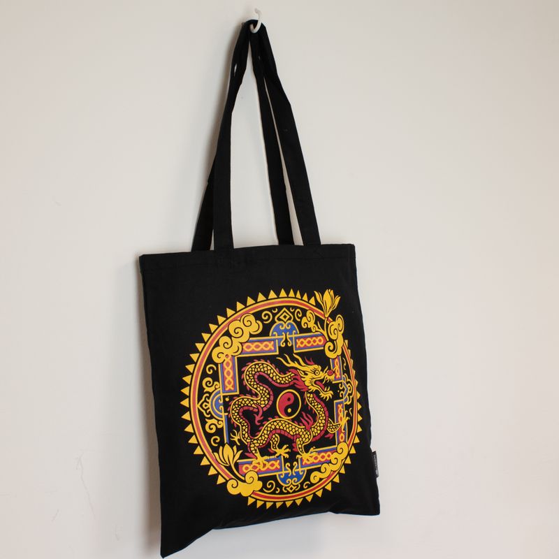 Культова Базова Сумка-тоут Чорна (40x36 см), 6 oz - Дракон та Інь-Янь