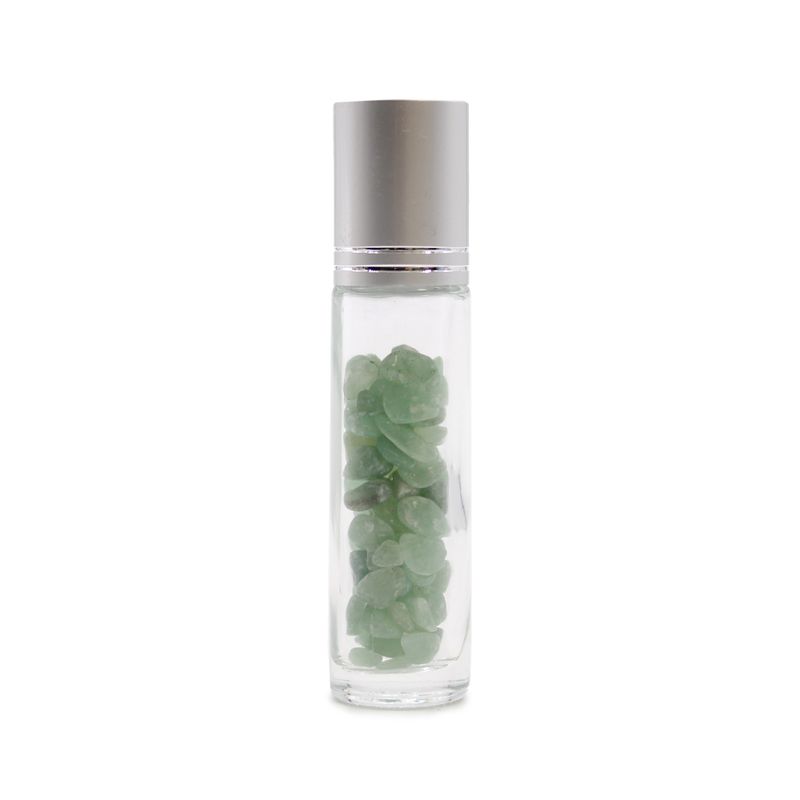 Bouteille Roll-On d'Huile Essentielle avec Gemme - Aventurine - Bouchon Argenté