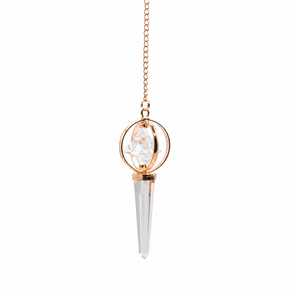 Stellar Gateway - Two Piece Spinning Merkaba Star in Copper Pendulum -  Clear Quartz